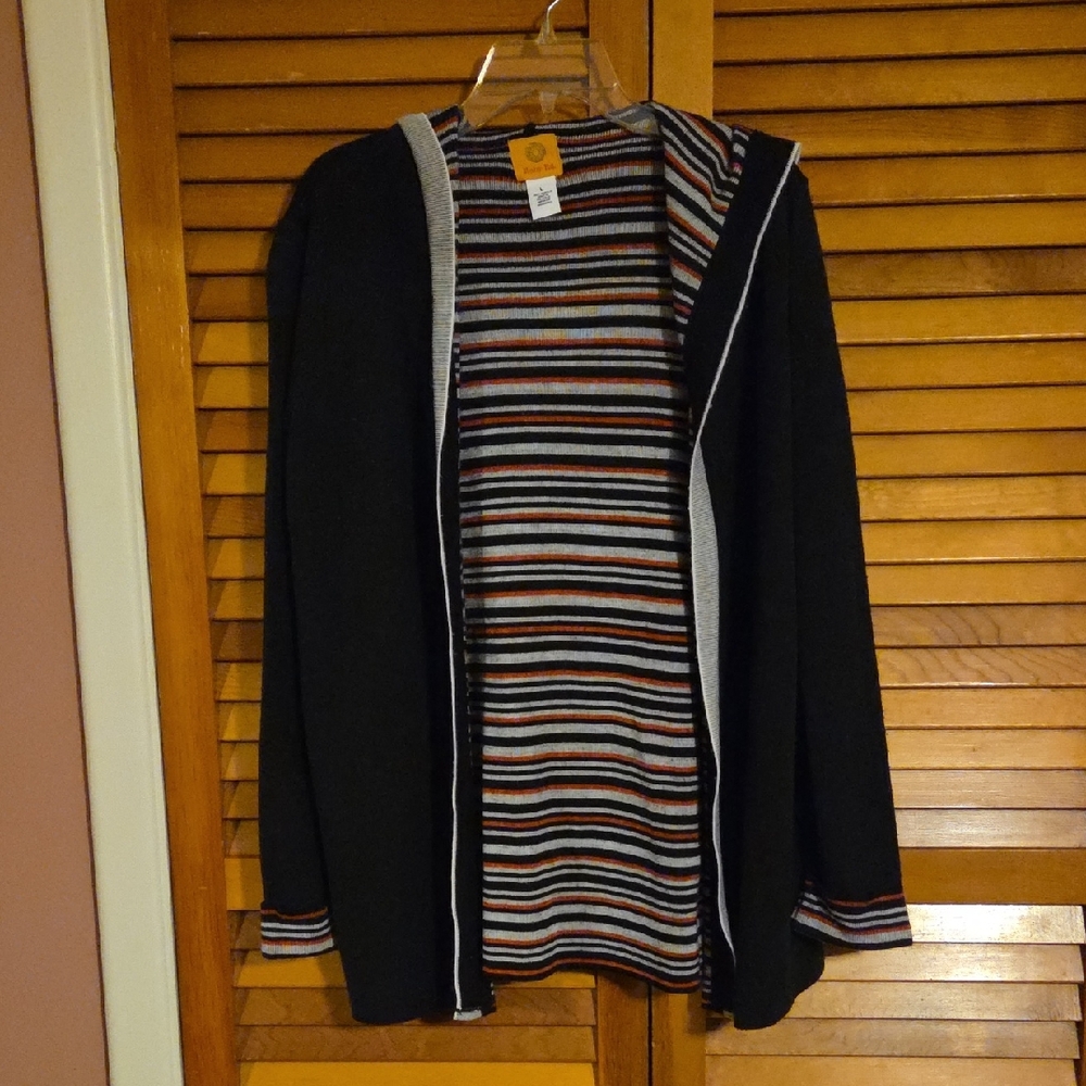Ruby Rd. Black and Striped Women's Cardigan